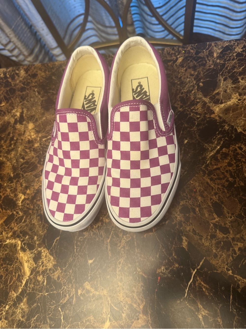 Vans Women’s Slip-On Checkerboard Sneakers - Purple & White